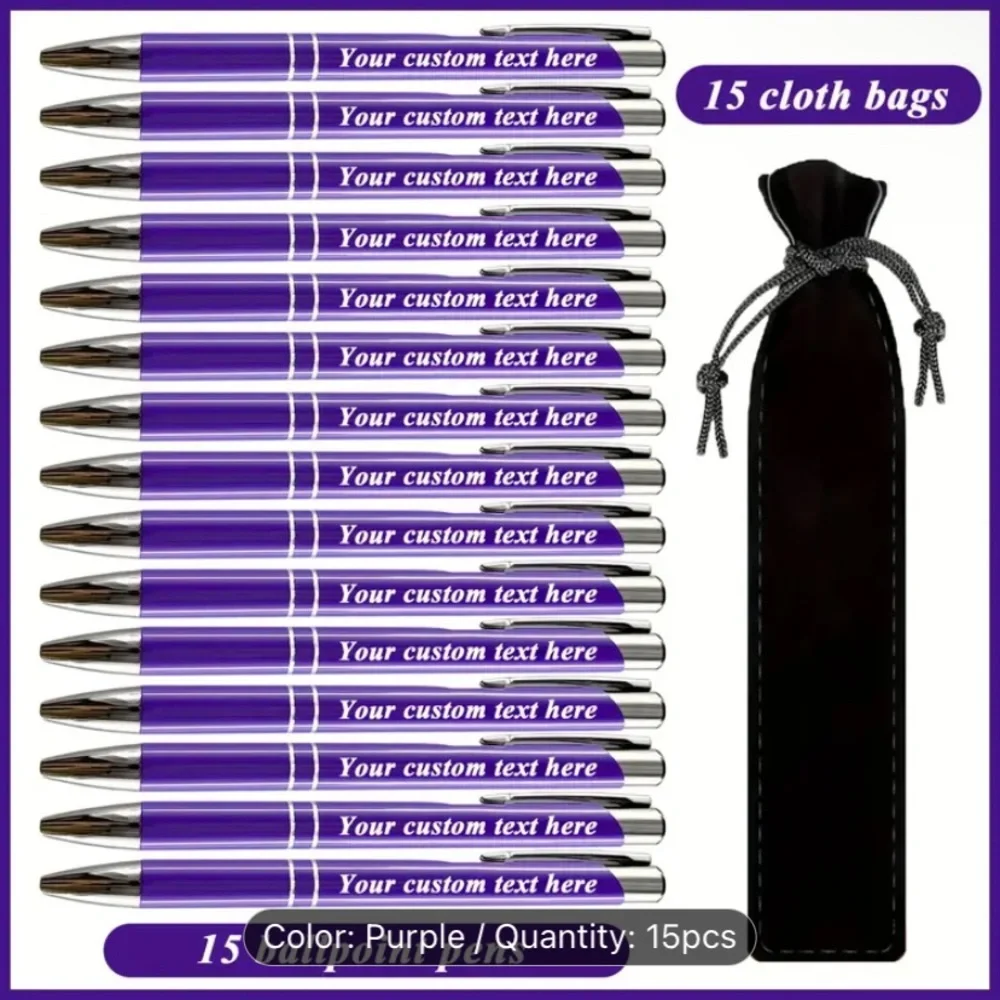 15 Custom Pens & Pouches with Drawstring Closure